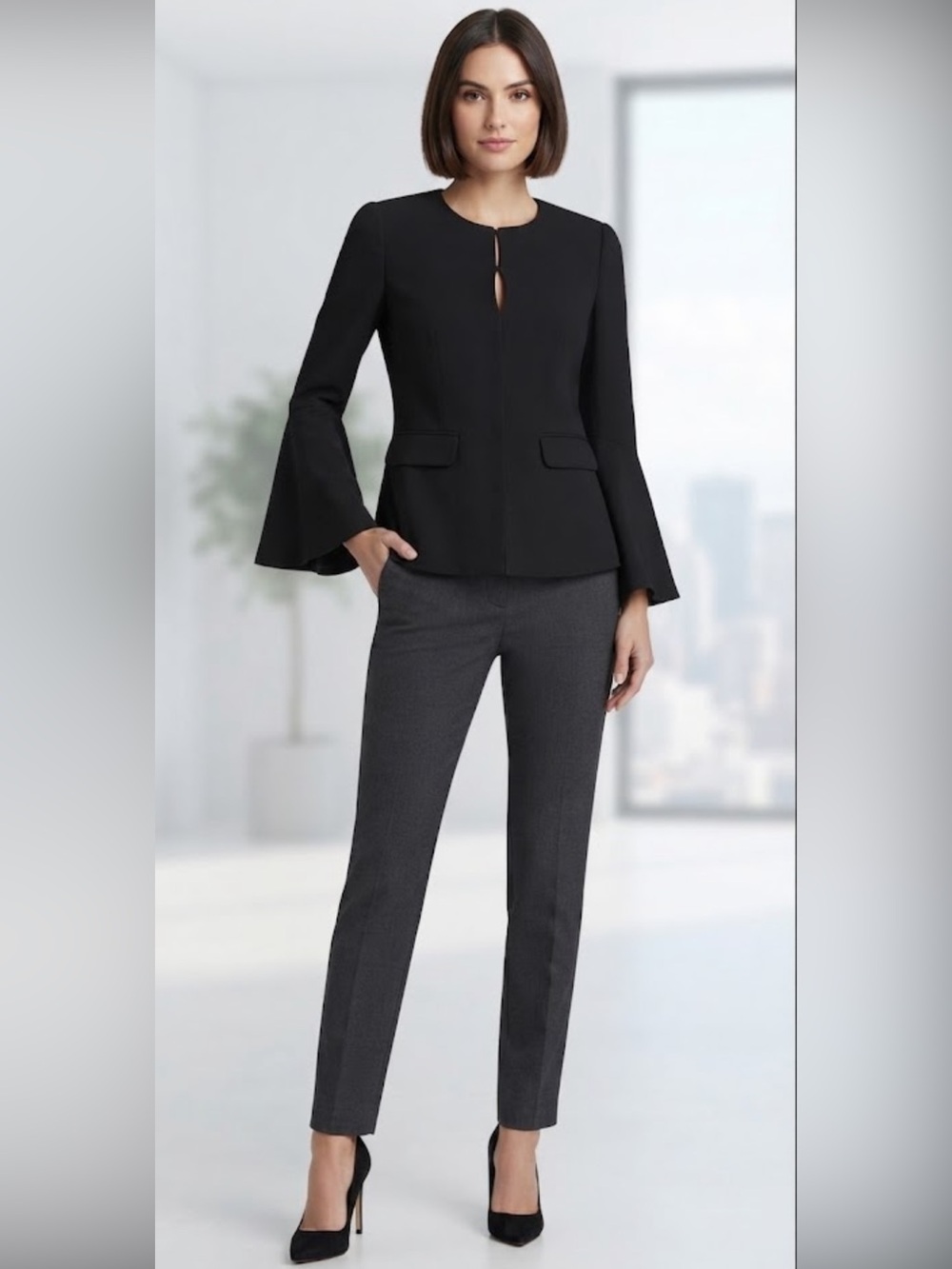 NWT Le Gali Black Bell Sleeve Blazer